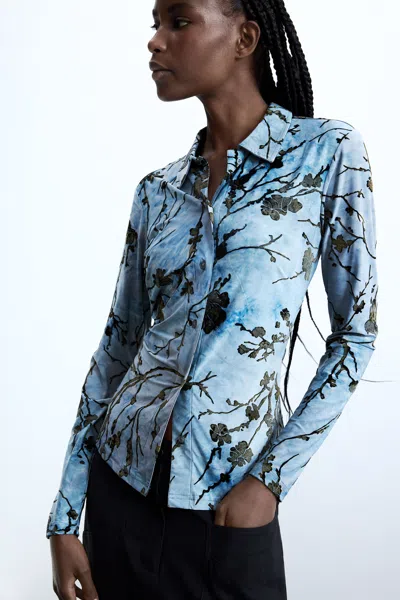 Desigual Flocked Midi Dress In Blue