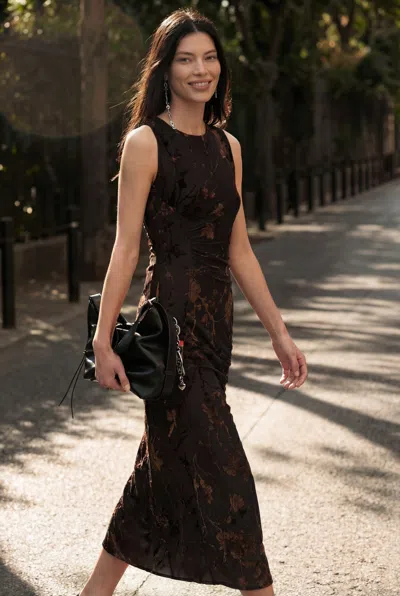 Desigual Flocked Midi Dress In Brown