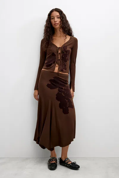 Desigual Flocked Midi Skirt In Brown