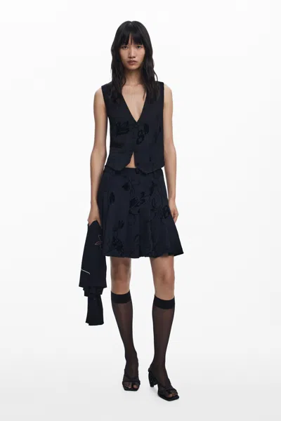 Desigual Flocked Pleated Mini Skirt In Black