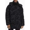 Desigual Flocked Print Quilted Puffer Jacket With Removable Hood In Black