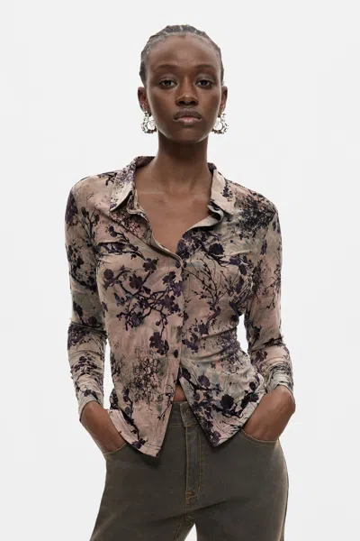 Desigual Flocked Shirt In Pink