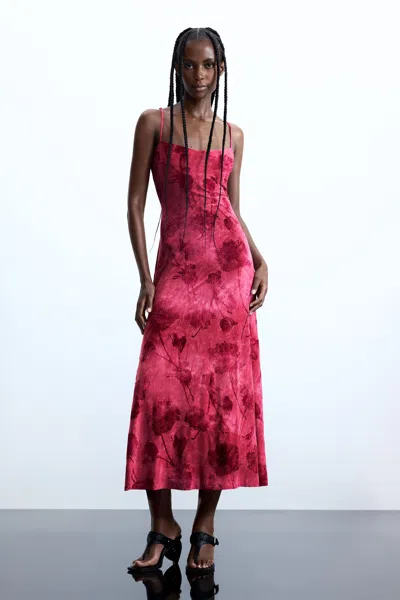 Desigual Flocked Strap Dress In Red