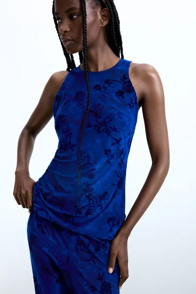 Desigual Flocked Strappy T-shirt In Blue