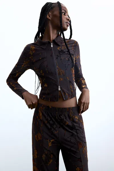 Desigual Flocked Zipper T-shirt In Black