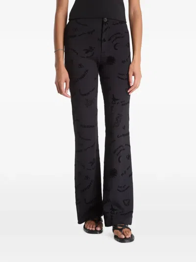 Desigual Flocked-monogram Flared Trousers In Black