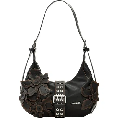 Desigual Floral Appliqué Faux Leather Shoulder Bag In Brown