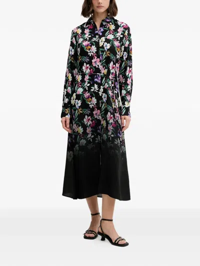 Desigual Floral Belted Midi Dress In Black