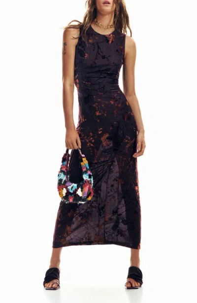 Desigual Floral Burnout Sleeveless Dress In Black
