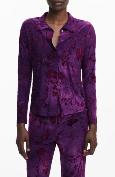 Desigual Floral Button-up Shirt In Purple
