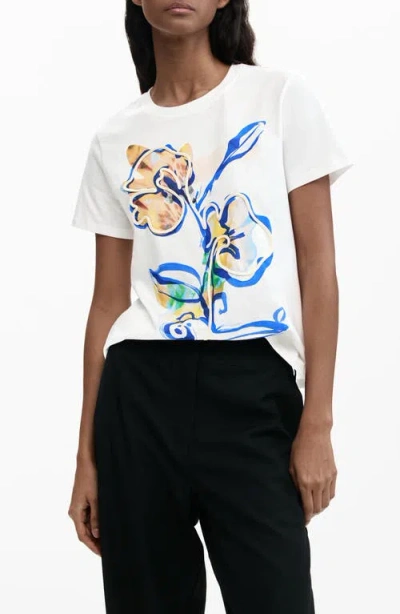 Desigual Floral Cord Embellished Cotton T-shirt In Neutral