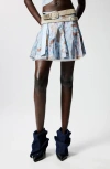Desigual Floral Cotton Rib Knit Crop Miniskirt In Blue