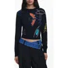 Desigual Floral Crewneck Sweater In Black