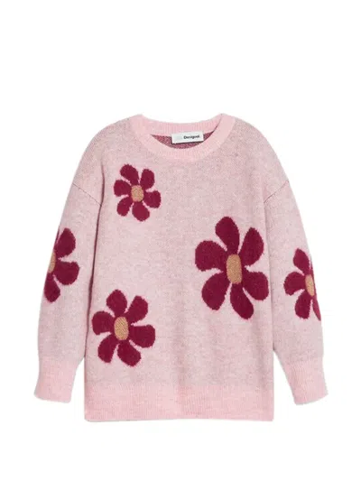 Desigual Kids' Floral Crewneck Top In Pink
