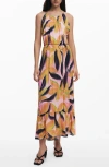 Desigual Floral Crinkled Midi Sundress In Pink