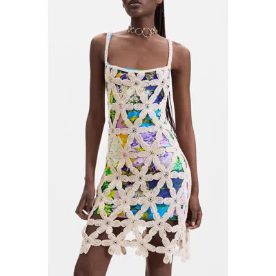 Desigual Floral Crochet Minidress In White