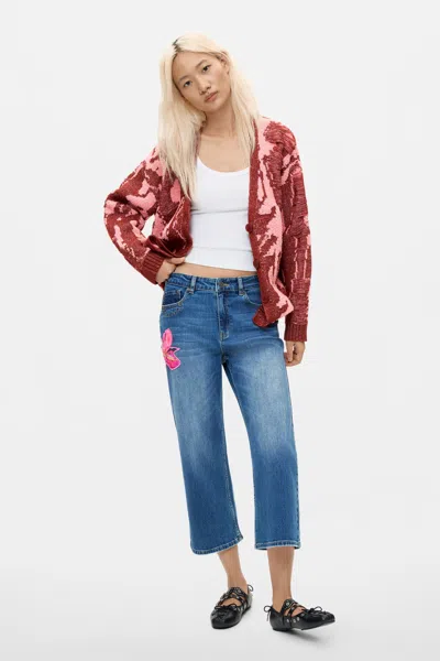 Desigual Floral Culotte Jeans In Blue