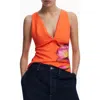 Desigual Floral Deep V-neck Tank In Orange