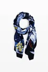 Desigual Floral Denim Foulard Scarf In Blue Multi In Multi