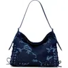 Desigual Floral Devoré Denim Crossbody Bag In Purple