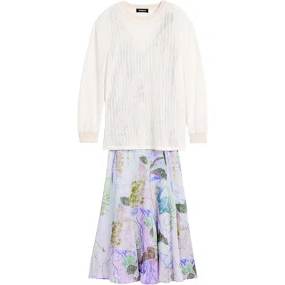 Desigual Floral Dress & Pointelle Sweater Set In White