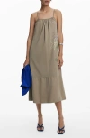 Desigual Floral Embroidered Cotton Midi Dress In Gray