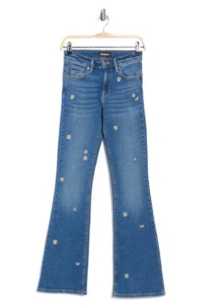 Desigual Floral Embroidered Flare Leg Jeans In Blue