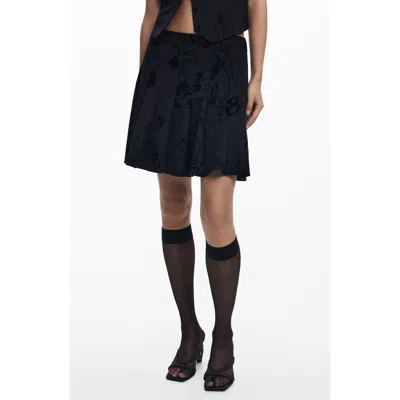 DESIGUAL DESIGUAL FLORAL EMBROIDERED PLEATED MINISKIRT