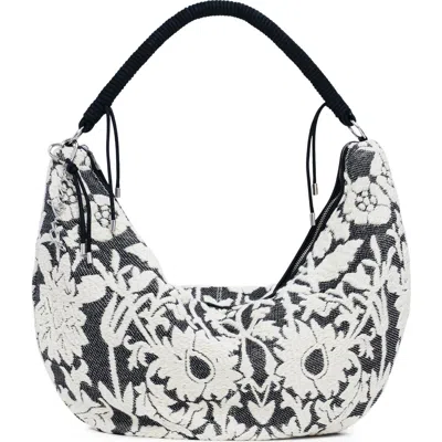 Desigual Floral Embroidered Shoulder Bag In Black