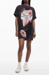 Desigual Floral Graphic T-shirt Minidress In Anthracite Gray