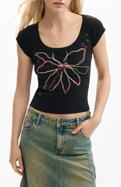 Desigual Floral Graphic T-shirt In Black