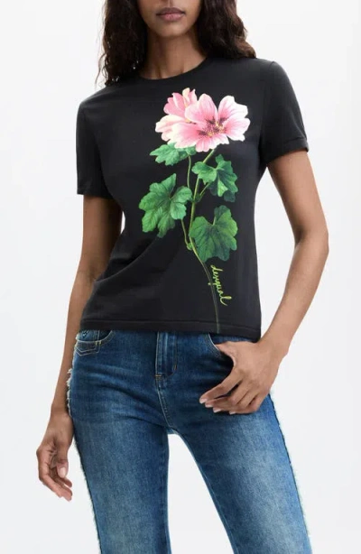 Desigual Floral Graphic T-shirt In Black