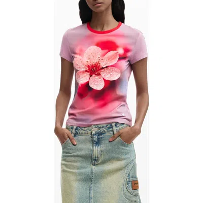 Desigual Floral Graphic T-shirt In Pink