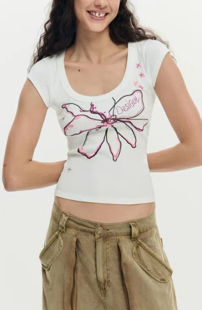 Desigual Floral Graphic T-shirt In White