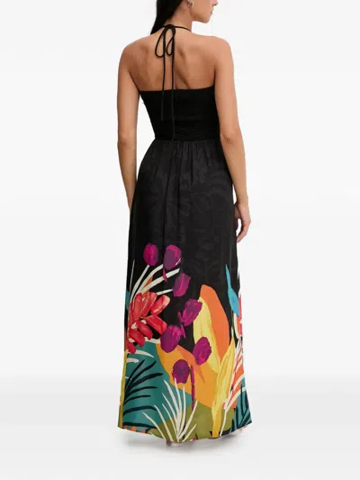 Desigual Floral Halterneck Maxi Dress In Black