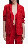 Desigual Floral Jacquard Shawl Collar Blazer In Bright Red