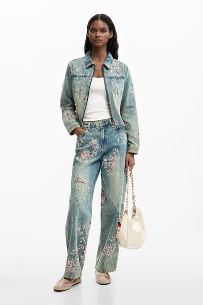 Desigual Floral Jeans In Blue