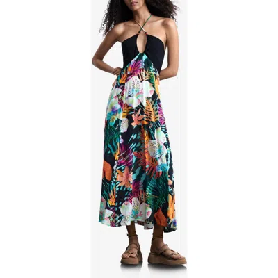 Desigual Floral Keyhole Sleeveless Maxi Dress In Black