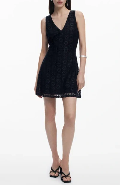 Desigual Floral Lace Sleeveless Minidress In Black