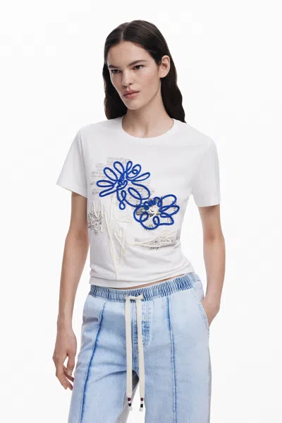 Desigual Floral Lace T-shirt In White
