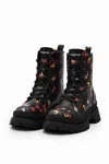 Desigual Floral Lace-up Boots In Black