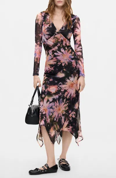 Desigual Floral Long Sleeve Midi Dress In Multi
