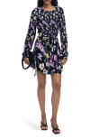Desigual Floral Long Sleeve Minidress In Black