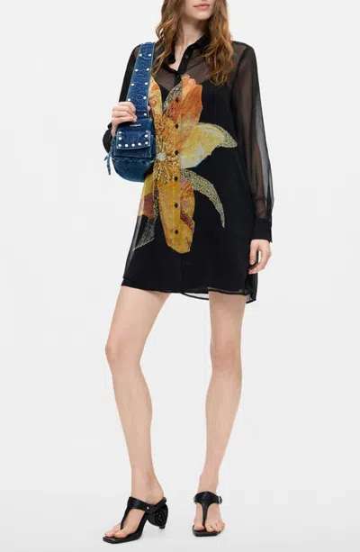 Desigual Floral Long Sleeved Shirtdress In Multi