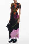 Desigual Floral-print Midi Dress In Black