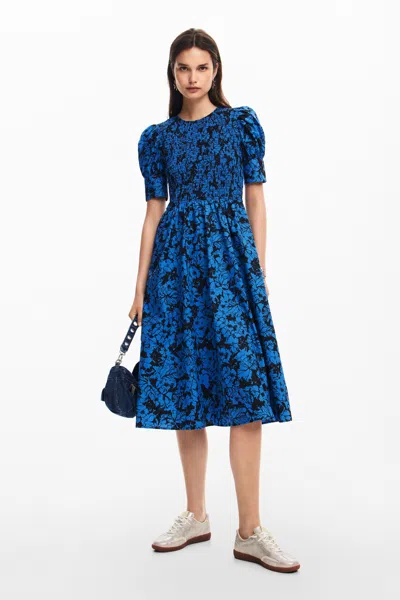 Desigual Floral Midi Dress In Blue