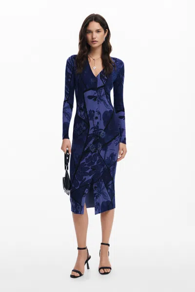 Desigual Floral Midi Dress In Blue