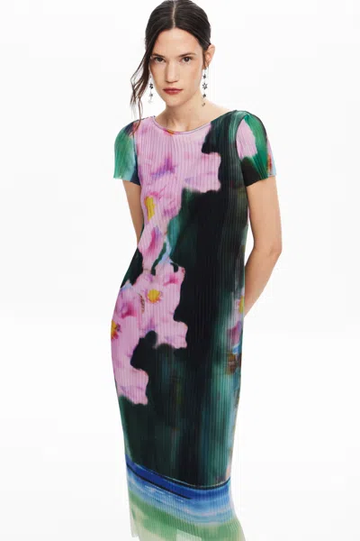 Desigual Floral Midi Dress In Material Finishes