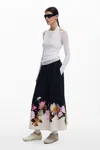 Desigual Floral Print Maxi Skirt In Black