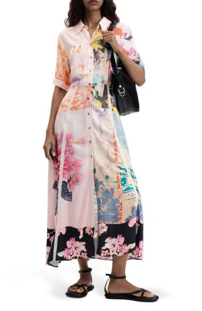 Desigual Floral Mixed Print Shirtdress In Multi